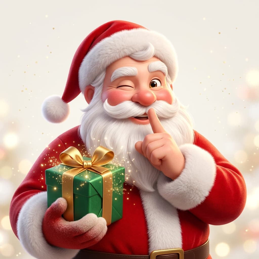 Santa guiña un ojo y pide silencio con un dedo sobre los labios
